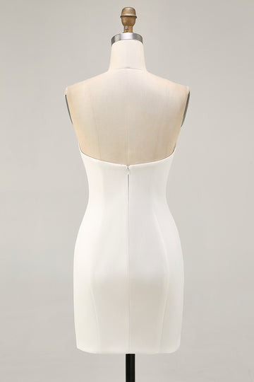 Sparkly Bodycon Strapless White Flower Homecoming Dress